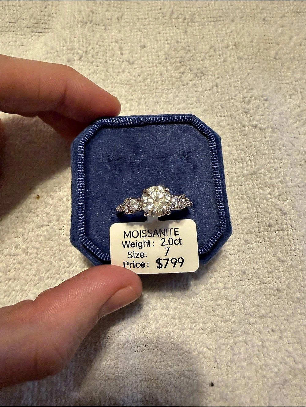 2 Carat round Moissanite Ring, Silver, Size 7